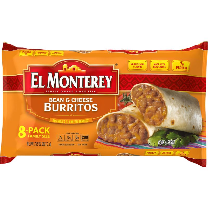 El Monterey Family Pack Bean &#38; Cheese Frozen Burritos - 32oz/8ct, 1 of 10