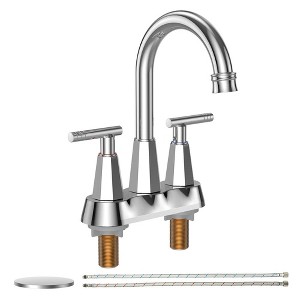 Whizmax Bathroom Faucets for Sink 3 Hole, 4 inch Centerset Brushed Nickel Bathroom Sink Faucet with Pop-up Drain and 2 Supply Hoses - 1 of 4