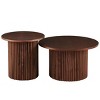 Coolbibila Wood Veneer Tabletop Coffe Table Set Of 2,Round MDF Tabletop Coffee Table With Metal Base,Farmhouse Wooden Coffee Table - 3 of 4