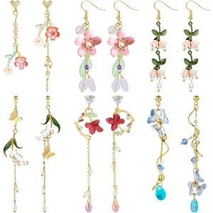 6 Pairs Floral Dangle Earrings for Women, Hypoallergenic Pearl Leaf Tassel Statement Earrings Set - 1 of 4