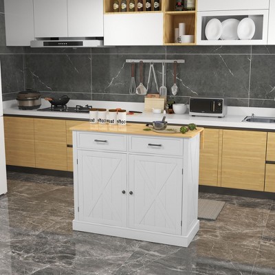 NicBex Mobile Kitchen Island Cart Morden Kitchen Carts on Wheels with Storage, 2 Cabinets Doors and 2 Drawer for Kitchen