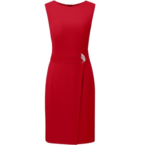 Женские платья INSPIRE CHIC Women's Faux Wrap Sleeveless Boat Neck Work Summer Causal Sheath Midi Dresses Red Large