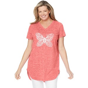 Woman Within Plus Size Marled V-Neck Tunic - 1 of 4