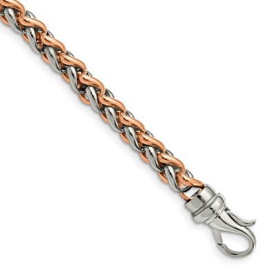 Black Bow Jewelry 7mm Stainless Steel & Rose Plated Spiga Chain Bracelet, 8.5 Inch