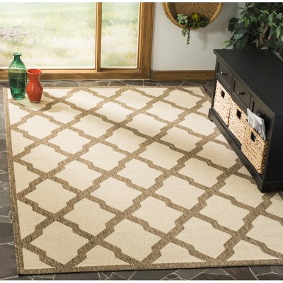 Cream and Beige Geometric Synthetic Rectangular Area Rug 5'3" x 7'6"