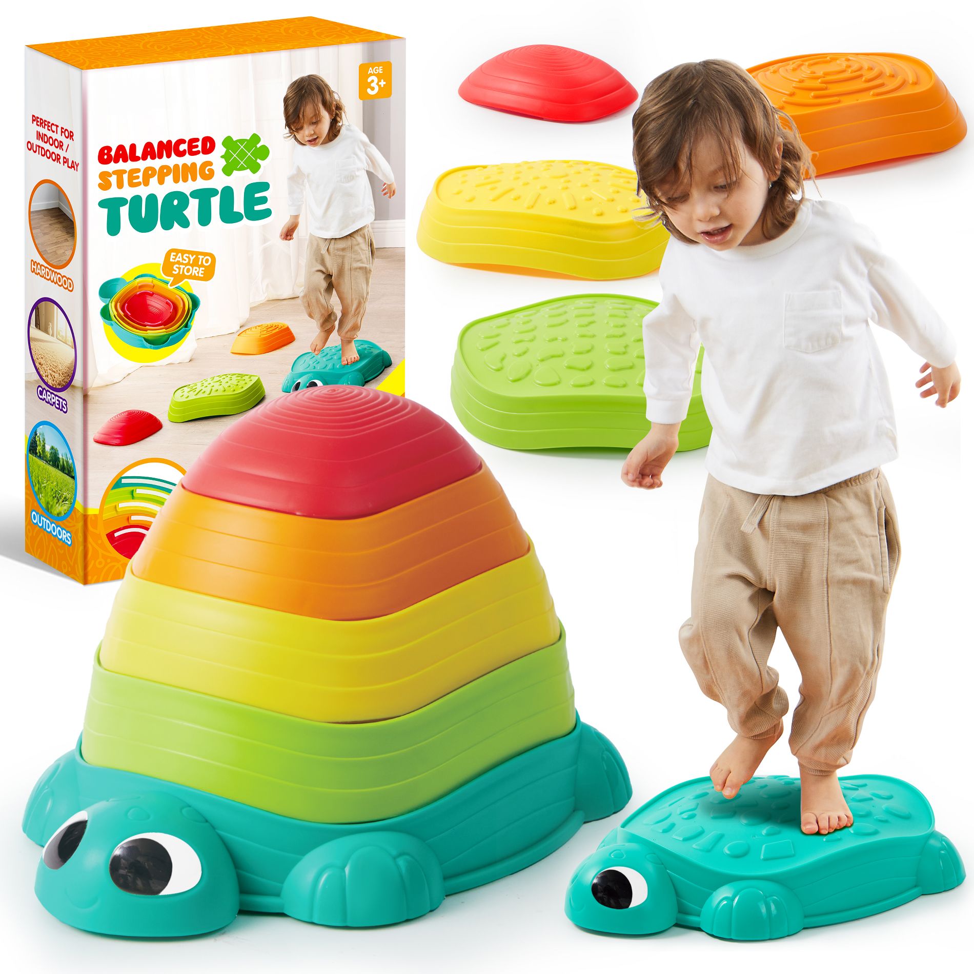 Joyfy Turtle Balance Stepping Stones for Kids - 2 Styles, Toddler Obstacle Course Coordination Sensory Game Indoor Outdoor Play Toys for Kids Age 3+