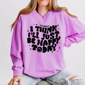 Simply Sage Market S.W.Smiley I'll Just Be Happy Today Lightweight Garment Dyed Sweatshirt - 1 of 4