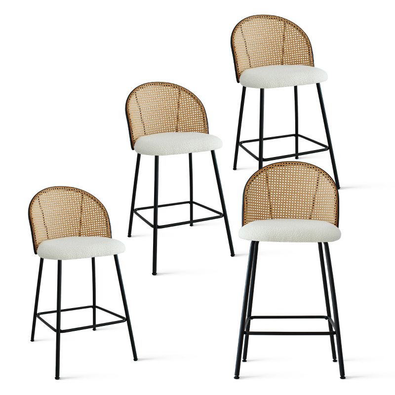 Jules Set of 4 Mesh Rattan Backrest Counter Stools with Back, Armless Upholstered Bouclé Fabric And Black Metal Base-Maison Boucle, 5 of 10