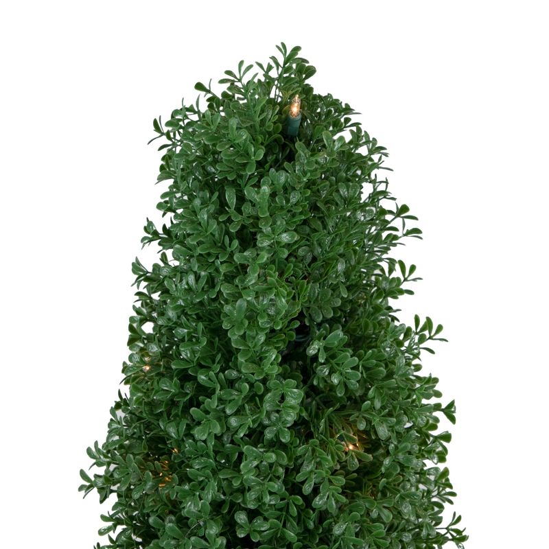 Northlight 4' Pre-Lit Artificial Boxwood Cone Topiary Tree with Round Pot, Clear Lights, 3 of 7