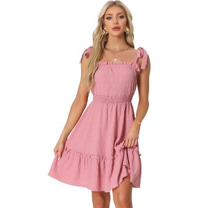 Allegra K Women's Summer Tie Strap Sleeveless Smocked Waist A-Line Sundress - 1 of 4