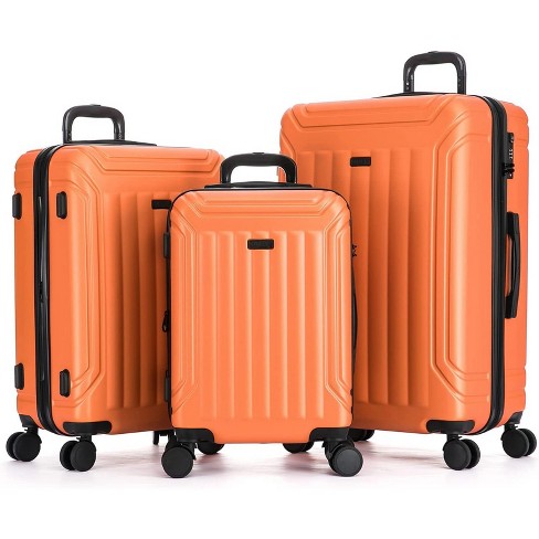 3 Piece Spinner Luggage Set Hard Shell Lightweight Suitcase in Orange