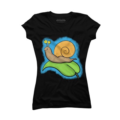 Junior's Design By Humans Cute, happy snail on a leaf cartoon illustration By thefrogfactory T-Shirt