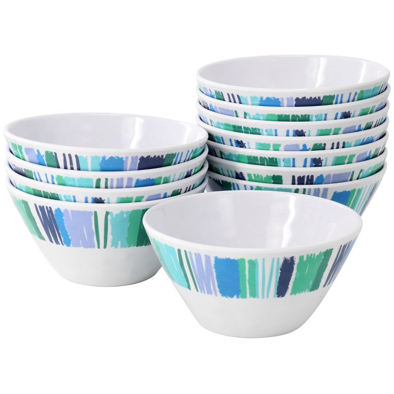 Gibson Home Tropical Sway Orleans 12 Piece 6 Inch Melamine Bowl Set in White and Blue, 1 of 7