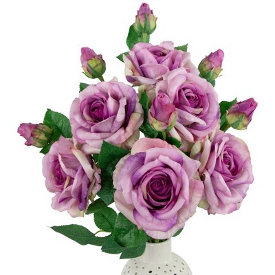 Set of 6 Purple Real Touch Artificial Rose Stems