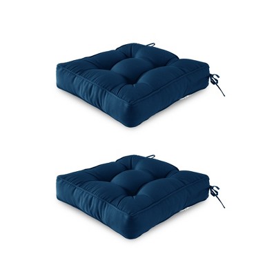 ARTPLAN Outdoor Seat Cushion, Square Thick Tufted Pure Chair Cushion for Patio Wicker Chair with Tie, Set of 2,19"x19"x5"