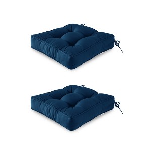 ARTPLAN Outdoor Seat Cushion, Square Thick Tufted Pure Chair Cushion for Patio Wicker Chair with Tie, Set of 2,19"x19"x5" - 1 of 2