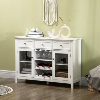 White Glass Door Kitchen Sideboard Buffet Cabinet with Wine Storage
