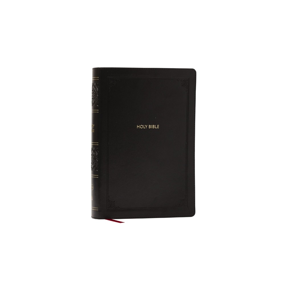 NKJV Giant Print End-Of-Verse Reference Bible, Black Leathersoft, Red Letter, Comfort Print - by Thomas Nelson (Leather Bound)