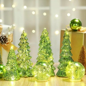6 Pcs Mercury Glass Christmas Tree for Tabletop Light up Figurine Christmas Tree Mercury Cracked Glass Globe w/Light for Xmas Centerpiece Mantel Gift - 1 of 4