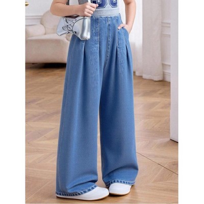Mocamel Young Girls Y2K Loose Blue Jeans Spring and Autumn Children's Casual Comfortable