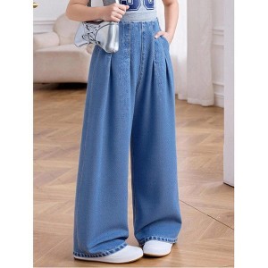 Mocamel Young Girls Y2K Loose Blue Jeans Spring and Autumn Children's Casual Comfortable - 1 of 4