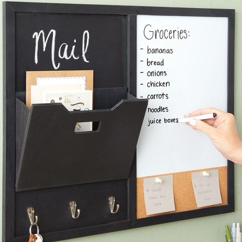 Juvale Message Center Bulletin Board, Magnetic Whiteboard, Chalkboard, Mail Holder, Corkboard, Key Hook, 3 of 9