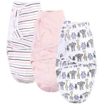 Hudson Baby Infant Girl Quilted Cotton Swaddle Wrap 3pk, Pink Safari, 0-3 Months