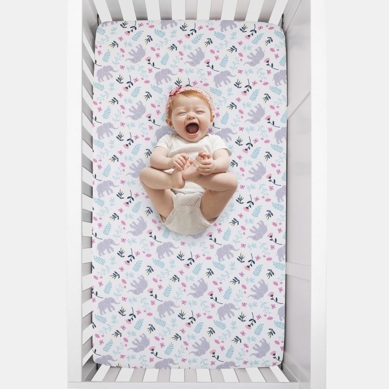 Carter's Floral Elephant White Multi Colored Super Soft Fitted Crib Sheet, 3 of 6