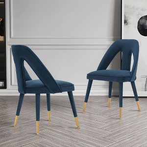 Set of 2 Neda Modern Velvet Dining Chairs with Elm Wood Frame & Gold Tips - Manhattan Comfort - 1 of 4