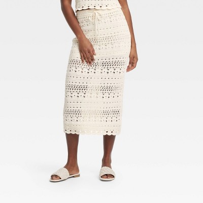 Women's Openwork Midi Sweater Skirt - Universal Thread™ Cream S