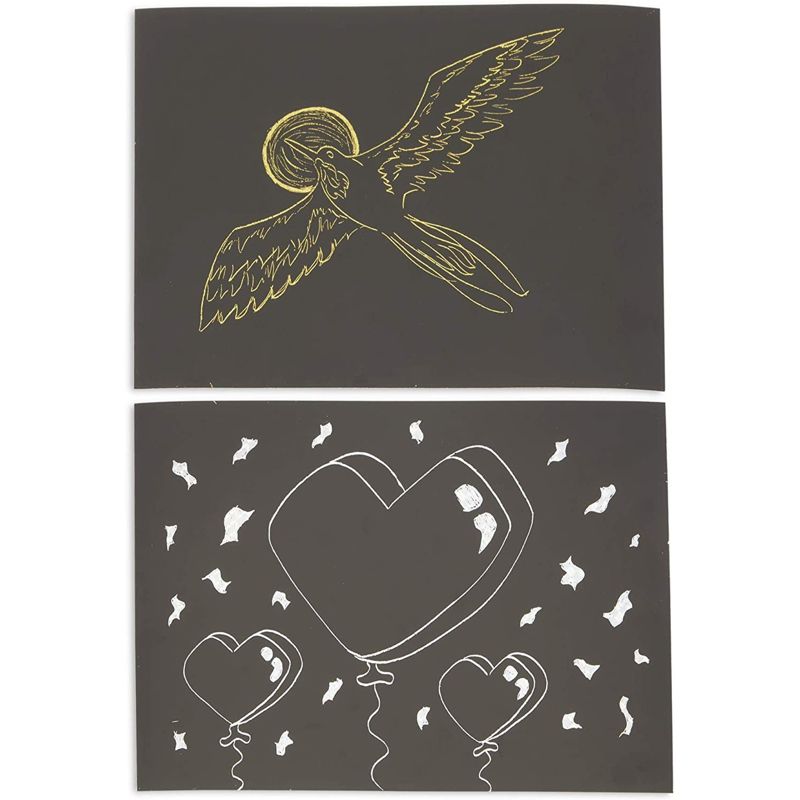 Bright Creations 36 Scratch Sheets with 2 Wooden Styluses for Arts and Crafts, Gold and Silver Foil (8.5 x 11 in), 4 of 6