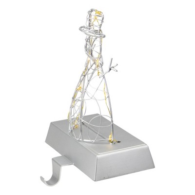 8" LED Lighted Silver Metal Snowman Stocking Holder