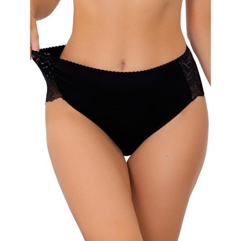 Agnes Orinda Women's Plus Size Panties Underwear Lace Breathable Mid Waist  Stretch Briefs Black 1X