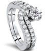 Pompeii3 1ct Diamond Pave Engagement Bypass Wedding Ring Set Matching 14K White Gold - 3 of 4
