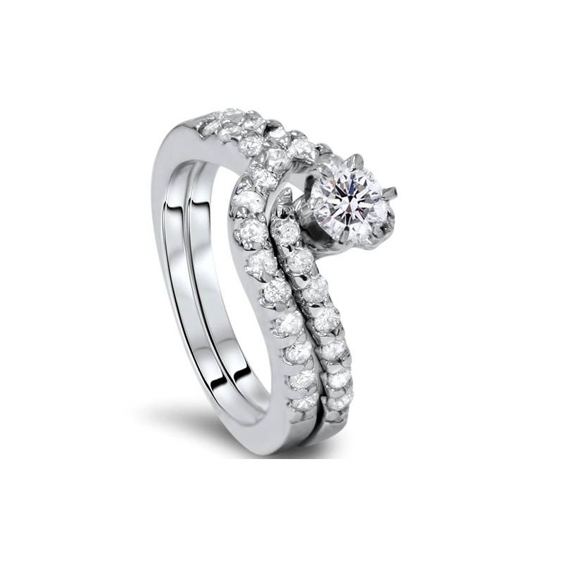 Pompeii3 1ct Diamond Pave Engagement Bypass Wedding Ring Set Matching 14K White Gold, 3 of 5