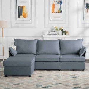 MAYEERTY 93.7" Modular Sofa with Ottoman - Removable Washable Covers, 3 Colors, 2 Arm Pillows - 1 of 4