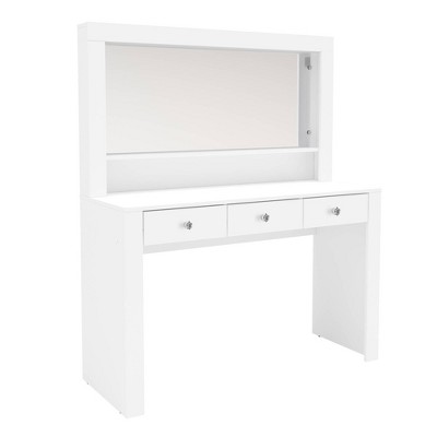Boahaus Amalia Makeup Vanity White: Bedroom Table with Mirror, Wood Laminate, Unlit