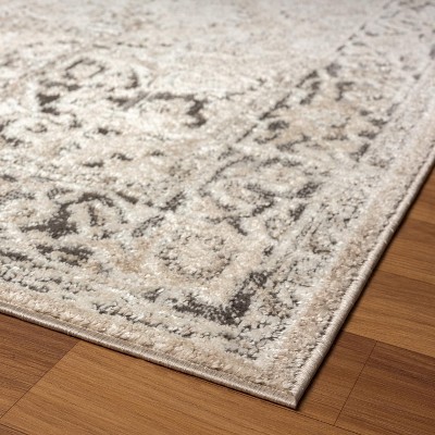 Beige Floral Moroccan Synthetic 3' x 9' Area Rug