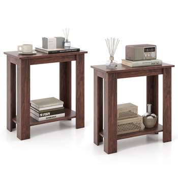 Tangkula 2pcs Wood End Table 2-tier Rectangular Side Table Home Accent Table w/ Storage Shelf Small Night Stands Sofa Side Coffee Table Mahogany/White