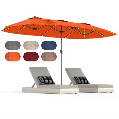 Tangkula 15.5 FT Double-sided Patio Umbrella w/ Solar Lights Outdoor Twin Size Umbrella