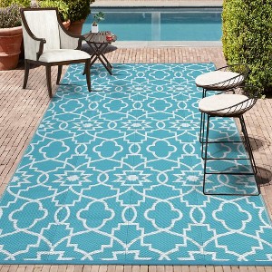 Outdoor Plastic Straw Rug Geometric Waterproof Reversible Area Rug for Patio Backyard Picnic Camp Beach - 1 of 4