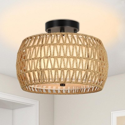 Semi Flush Mount Ceiling Light,Rattan Shade Pendant Light,3-Lights Boho Chandelier,Ceiling Light Fixture-The Pop Home