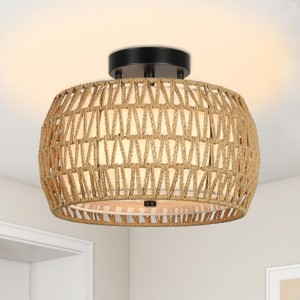 Semi Flush Mount Ceiling Light,Rattan Shade Pendant Light,3-Lights Boho Chandelier,Ceiling Light Fixture-The Pop Home - 1 of 4