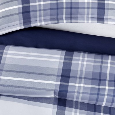 King Blue Microfiber Plaid Bed in a Bag Set