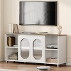 Black Black Retro TV Stand 70 Inch Entertainment Center with Corrugated Glass Cabinet Doors TV Stands with 4 Open Shelves and 2 Cabinets Rustic TV Ta - 3 of 4