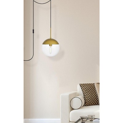 Brass and Clear Glass Globe Pendant Light with Black Cord