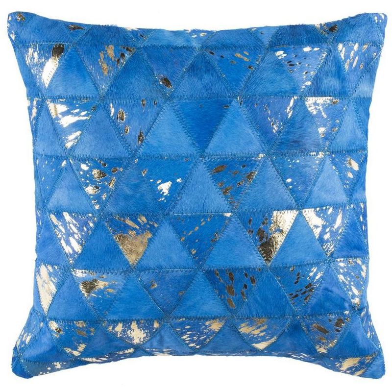 Clairton Metallic Cowhide Pillow - Blue/Silver - 20" x 20" - Safavieh ., 1 of 4