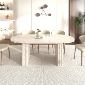 CIPACHO Travertine-Inspired Extendable Dining Table - 4-8 Person Oval Kitchen Table with Wooden Strip Base (Living Room/Family Use) - 1 of 4