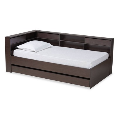 Twin Faraday Wood Platform Storage Corner Bed Dark Brown - Baxton Studio