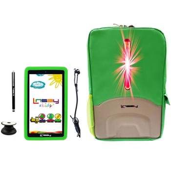 LINSAY 7" 2GB RAM 64GB STORAGE New Android 13 Tablet with Green Kids Defender Case, Earphones and LED Backpack Green